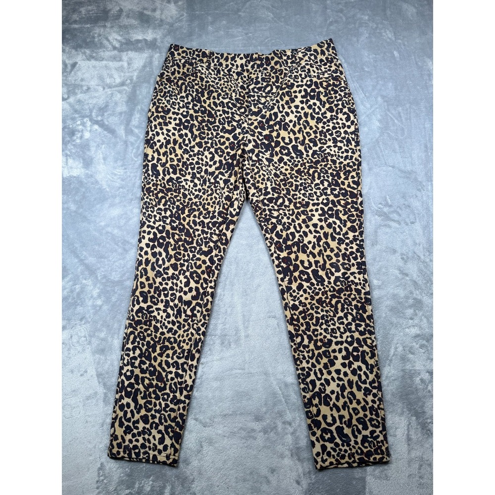 Bae City Pants Womens XL/16 Khaki Black Leopard Print Fleece-Lined Straight Leg